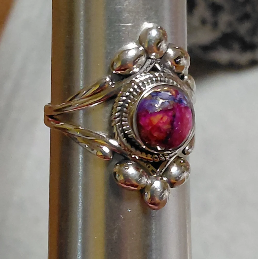Pink Dahlia Turquoise Vintage Style Sterling Silver Ring Size 9.5